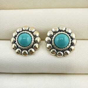 Quoc Turquoise QT Earrings Blue Turquoise Round Cabochon Stud Southwest Old Pawn
